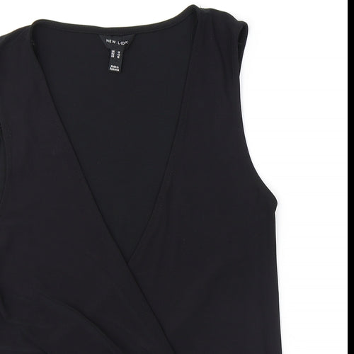 New Look Womens Black Polyester Wrap Tank Size 14 V-Neck