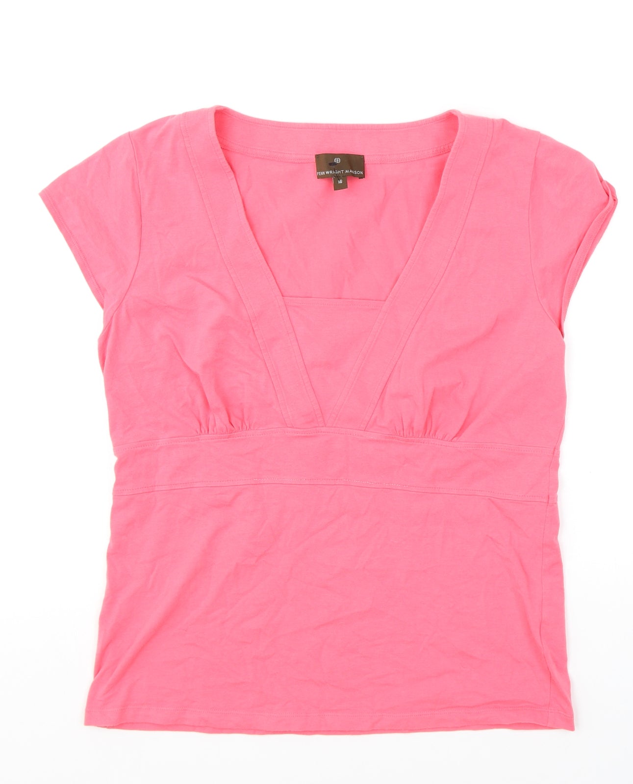 Fenn Wright Manson Womens Pink Cotton Basic T-Shirt Size 16 Square Neck