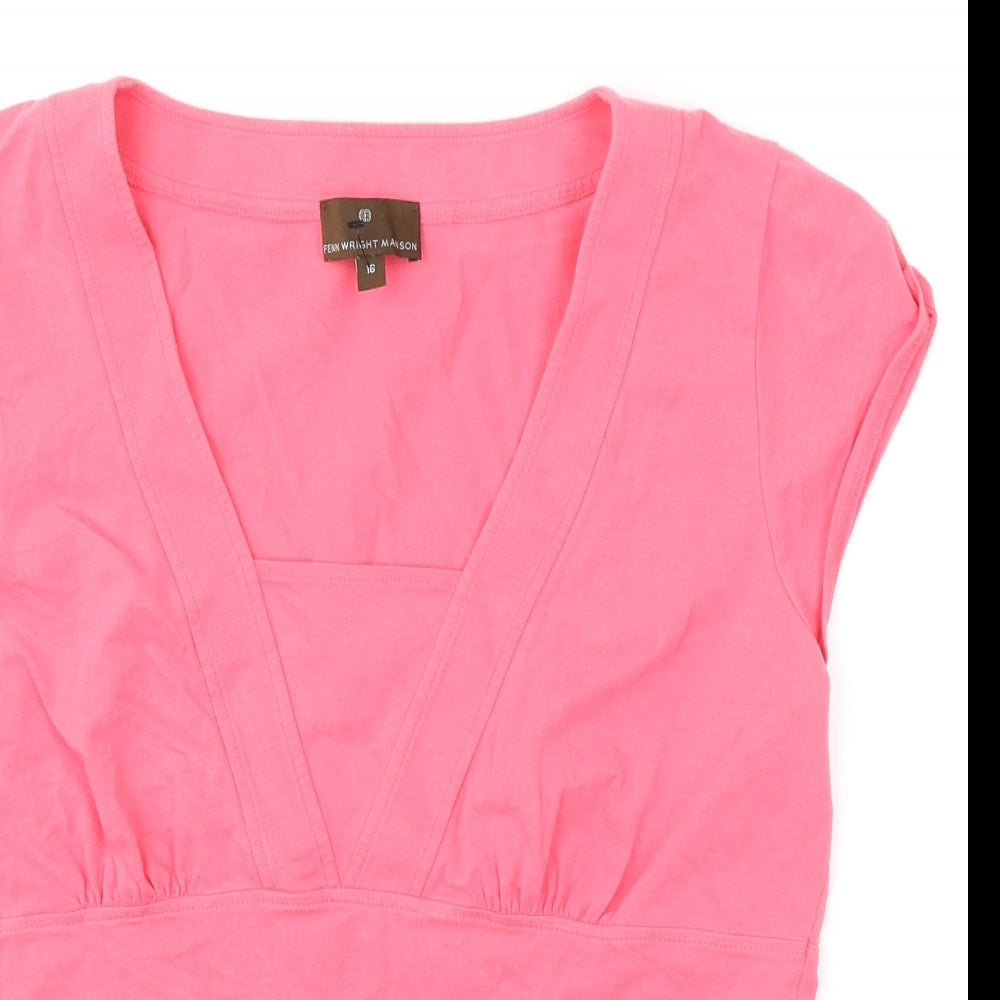 Fenn Wright Manson Womens Pink Cotton Basic T-Shirt Size 16 Square Neck