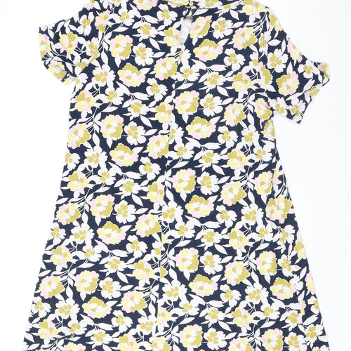 Marks and Spencer Womens Blue Floral Viscose A-Line Size 16 Round Neck Pullover