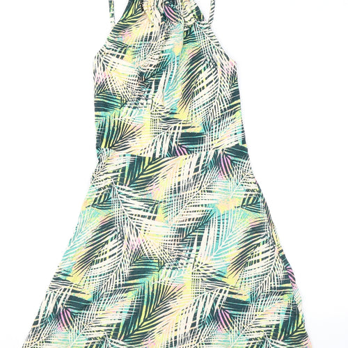 Topshop Womens Green Geometric Viscose A-Line Size 6 Round Neck Pullover