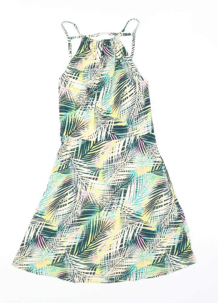 Topshop Womens Green Geometric Viscose A-Line Size 6 Round Neck Pullover