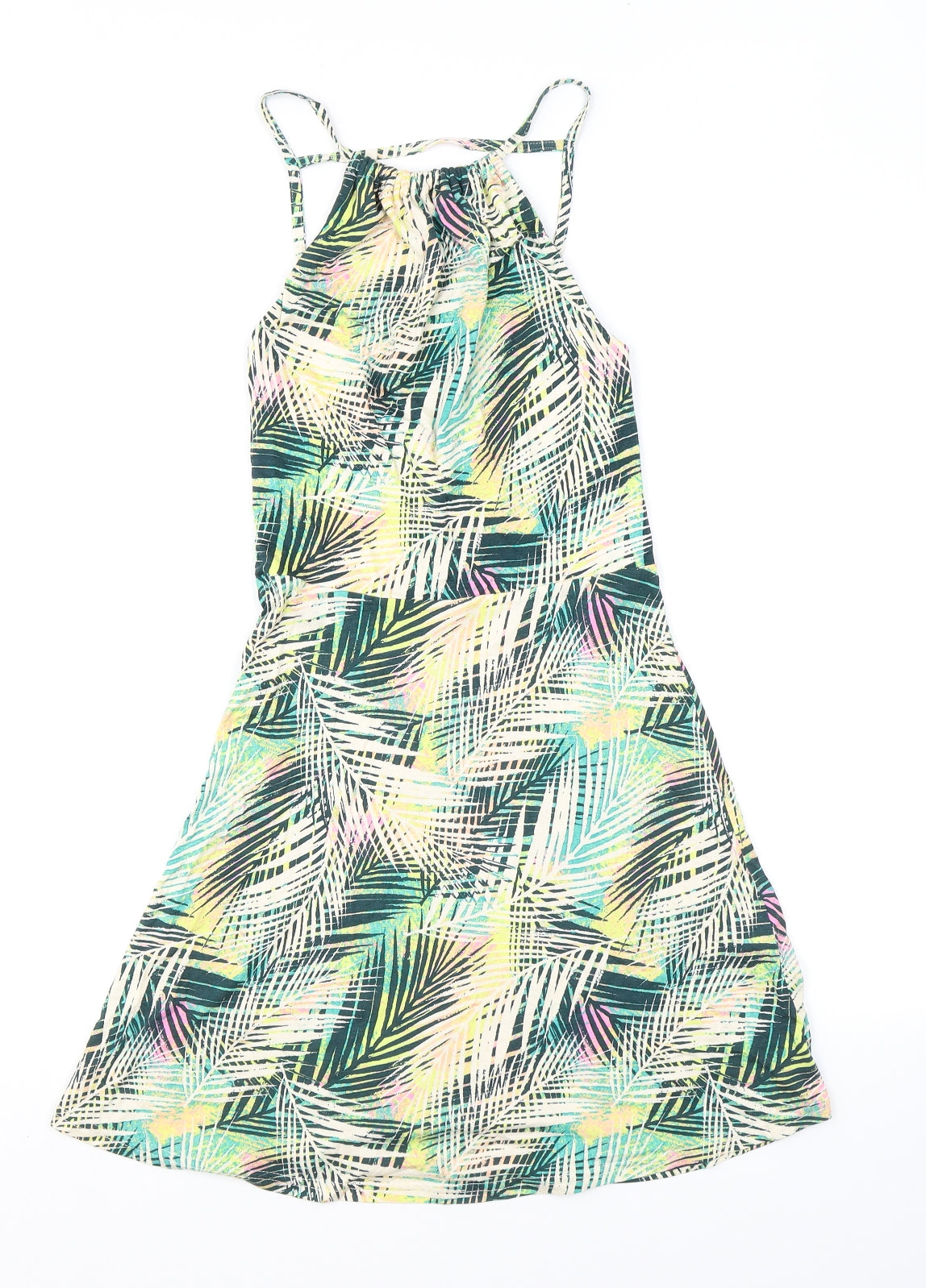 Topshop Womens Green Geometric Viscose A-Line Size 6 Round Neck Pullover