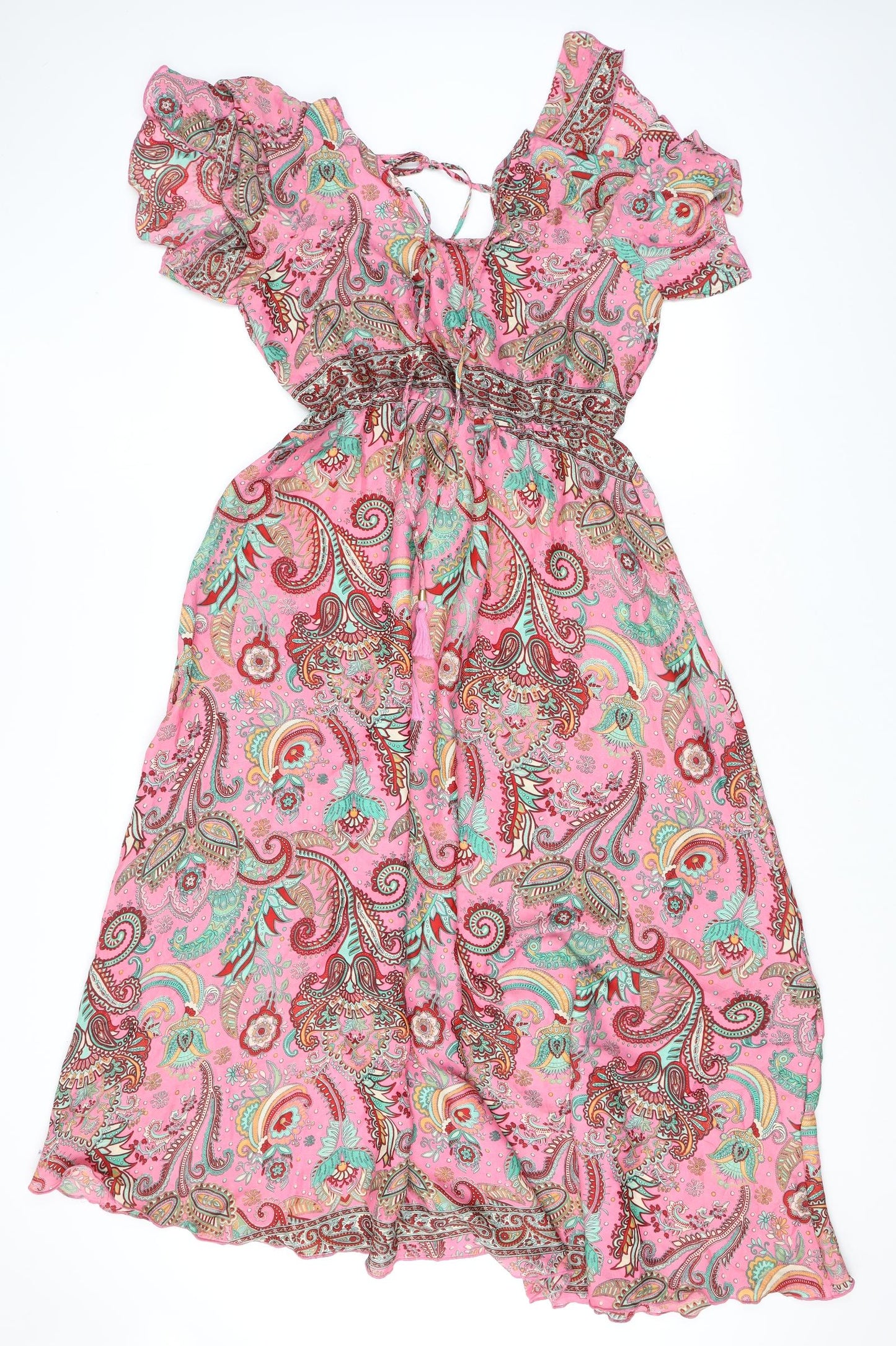 Manui Womens Pink Geometric Silk A-Line One Size Round Neck Pullover