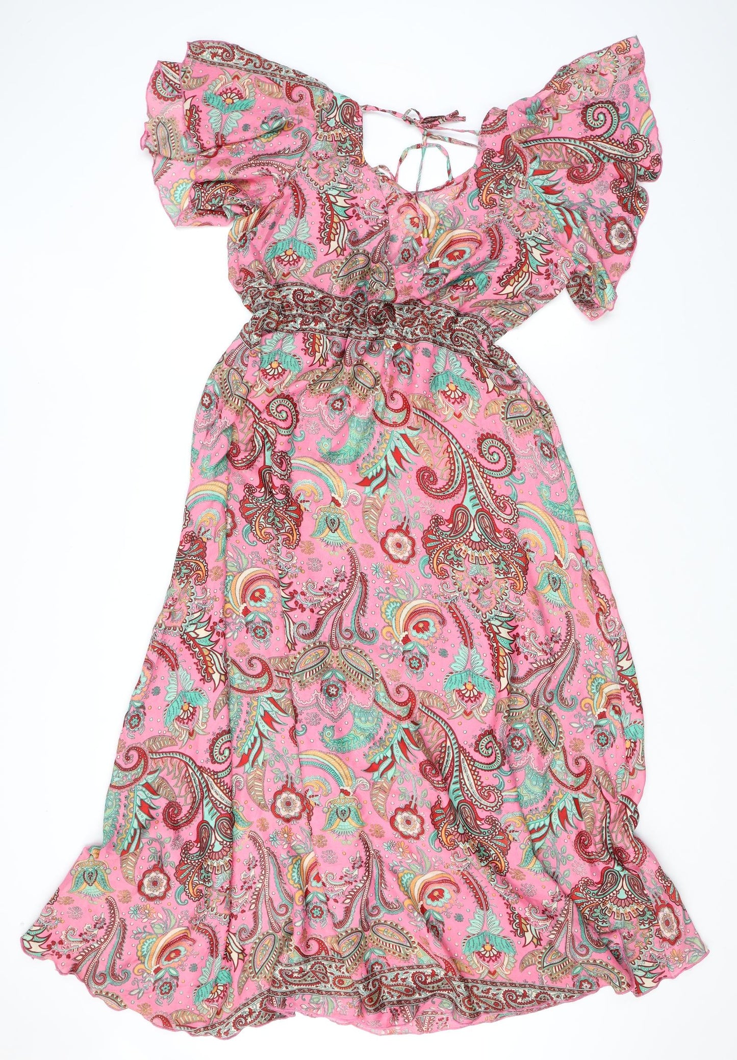 Manui Womens Pink Geometric Silk A-Line One Size Round Neck Pullover