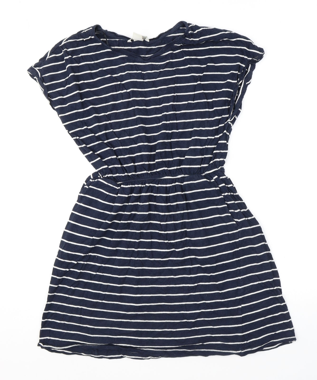 H&M Womens Blue Striped Cotton Mini Size M Round Neck Pullover