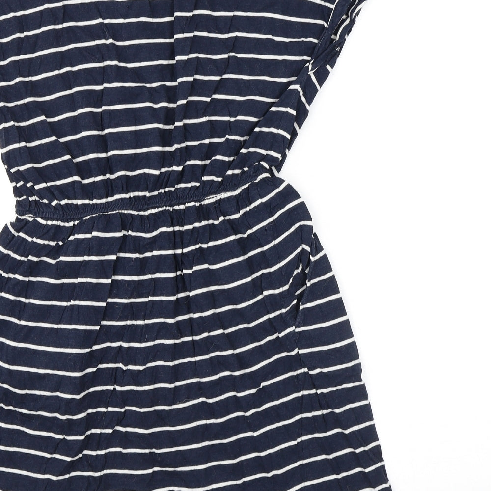H&M Womens Blue Striped Cotton Mini Size M Round Neck Pullover