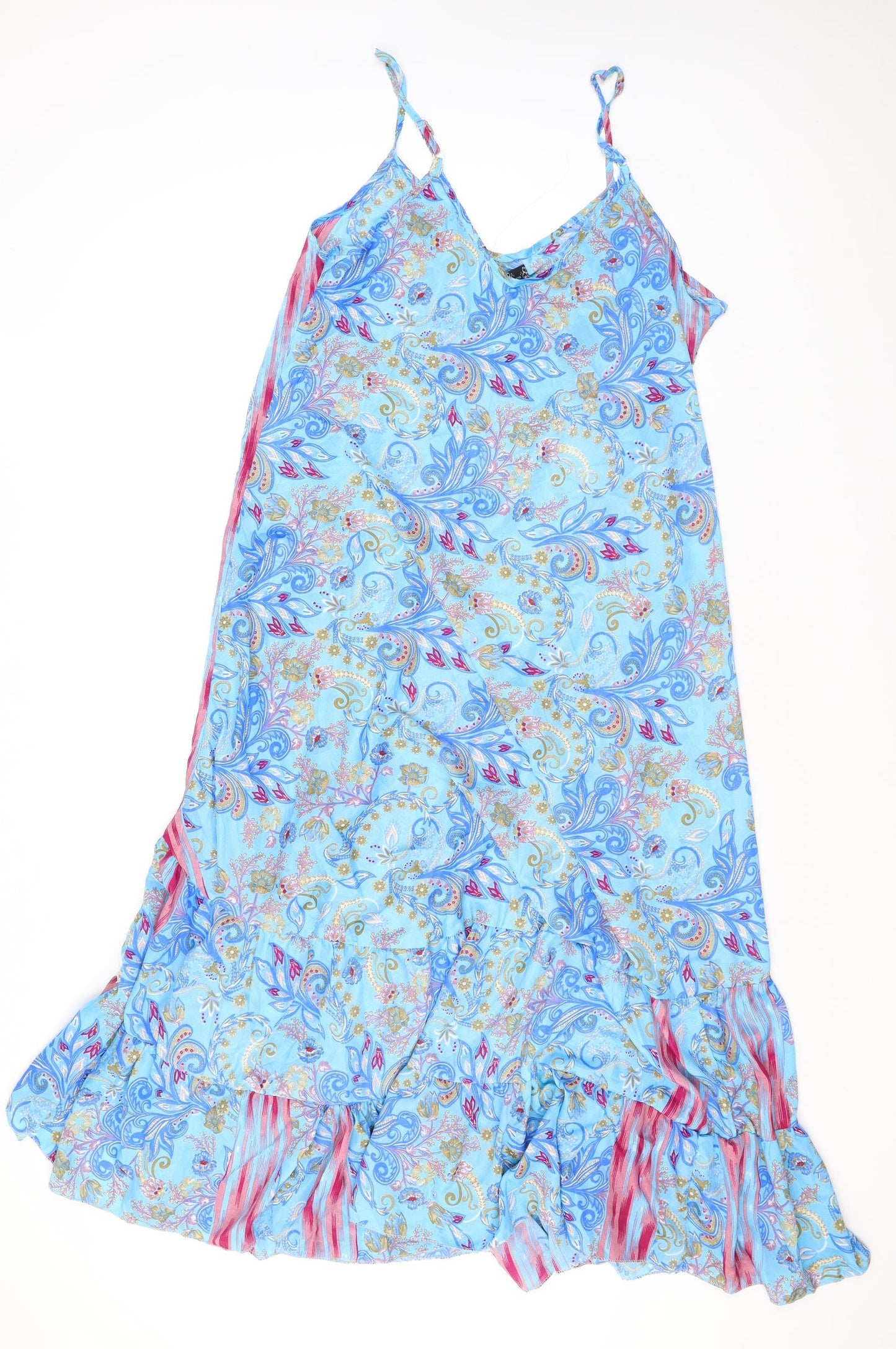 Manui Womens Blue Geometric Silk A-Line One Size Round Neck Pullover - Lace Details