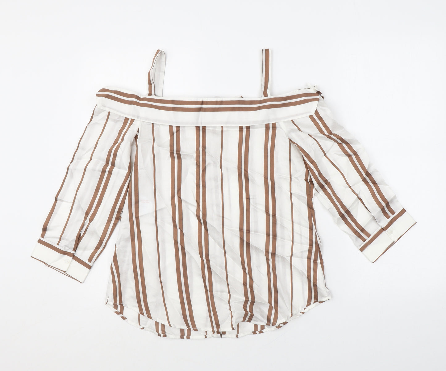 Mint Velvet Womens White Striped Lyocell Basic Button-Up Size 6 Off the Shoulder