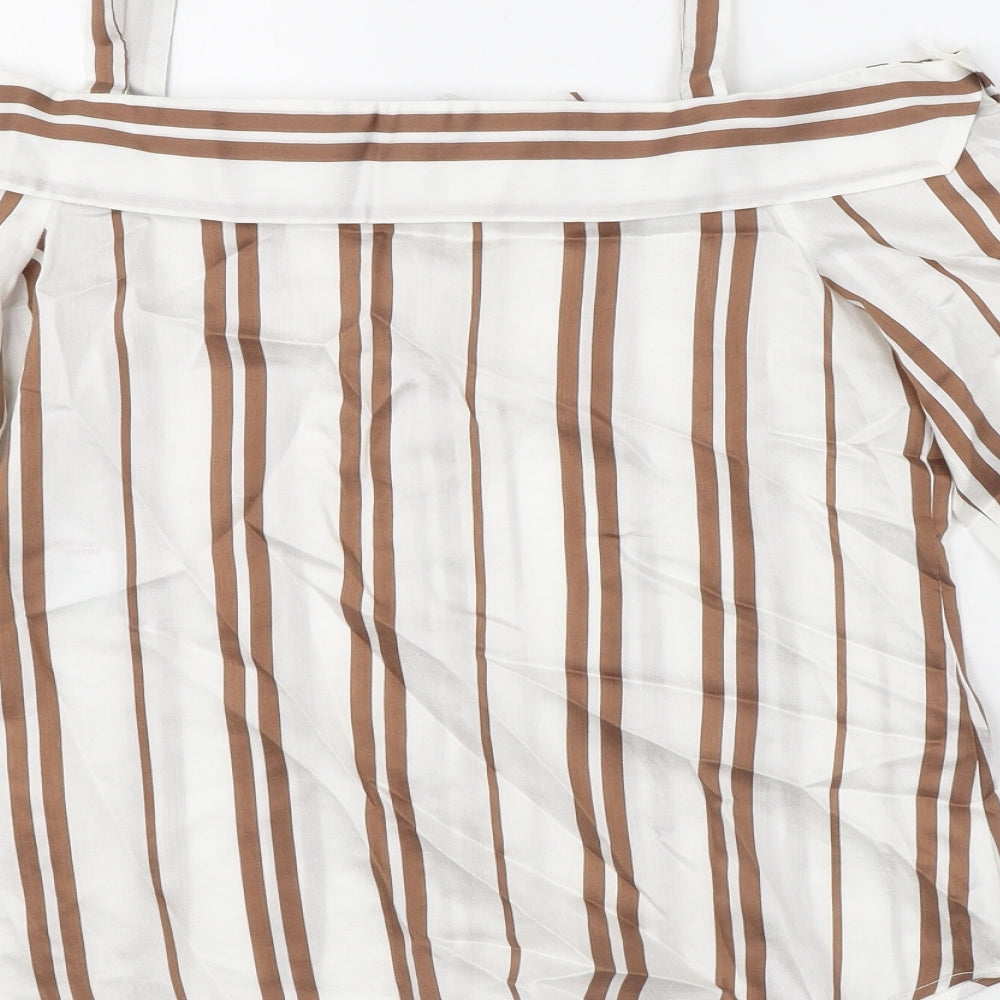 Mint Velvet Womens White Striped Lyocell Basic Button-Up Size 6 Off the Shoulder