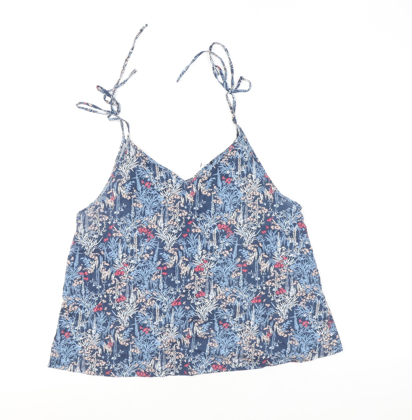 NEXT Womens Blue Floral 100% Cotton Camisole Tank Size 14 V-Neck - Tie Shoulder Detail