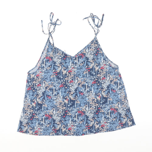 NEXT Womens Blue Floral 100% Cotton Camisole Tank Size 14 V-Neck - Tie Shoulder Detail