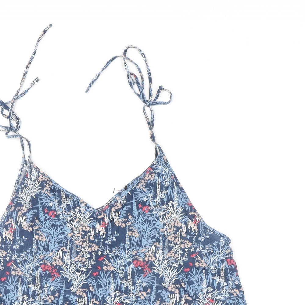 NEXT Womens Blue Floral 100% Cotton Camisole Tank Size 14 V-Neck - Tie Shoulder Detail