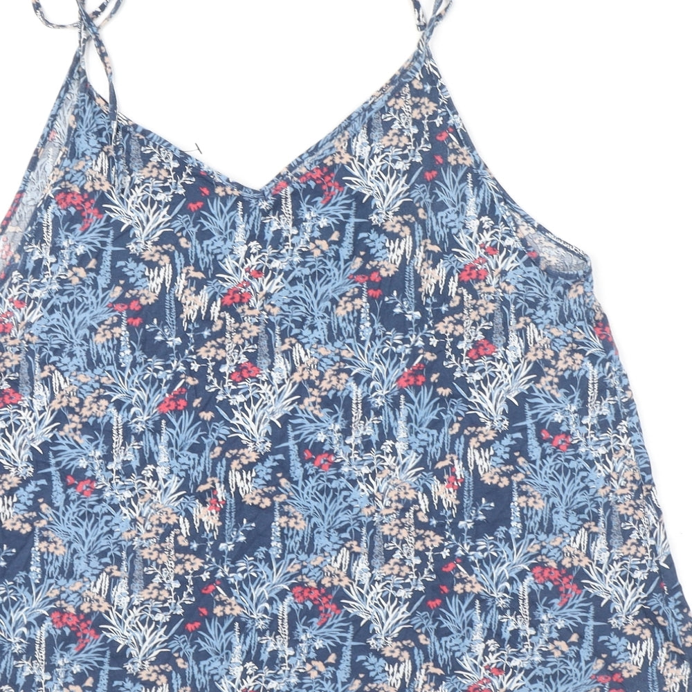 NEXT Womens Blue Floral 100% Cotton Camisole Tank Size 14 V-Neck - Tie Shoulder Detail