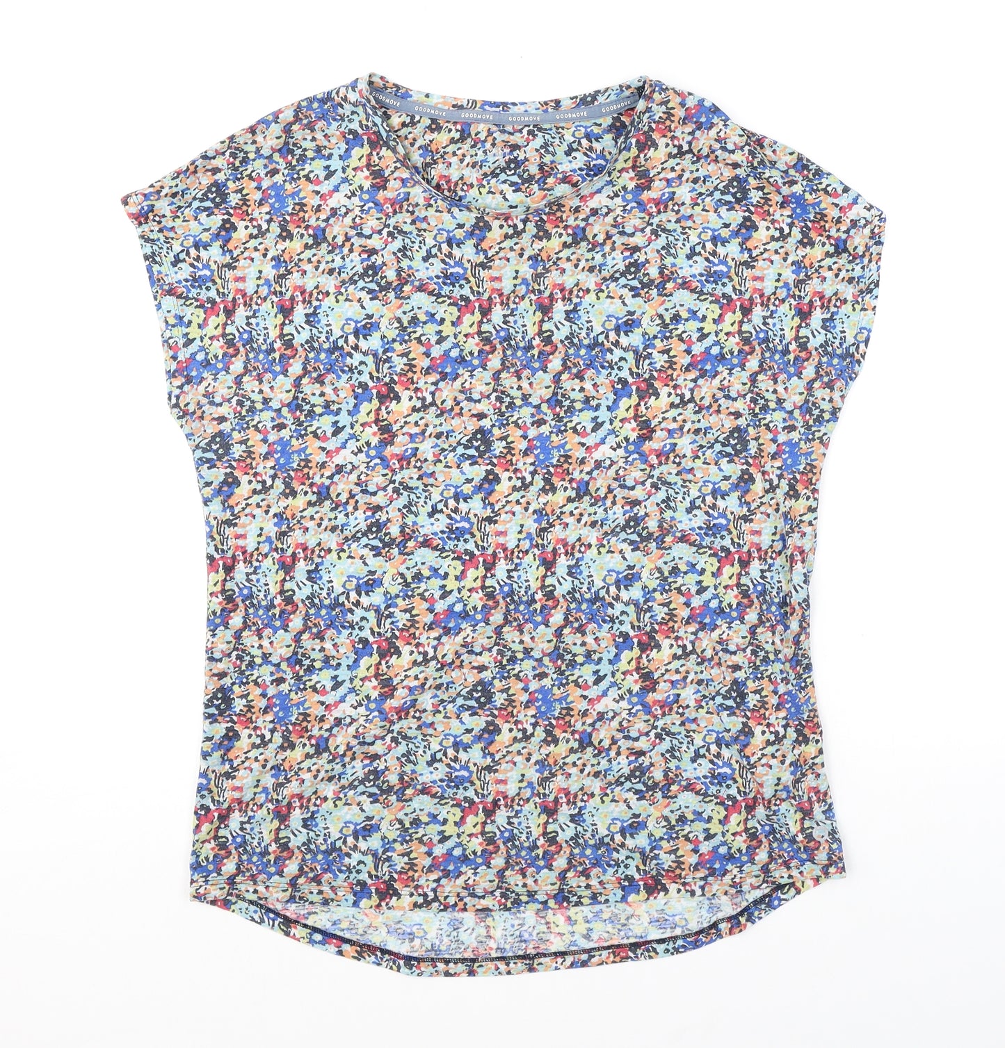 GOODMOVE Womens Multicoloured Geometric Polyester Basic T-Shirt Size 14 Crew Neck