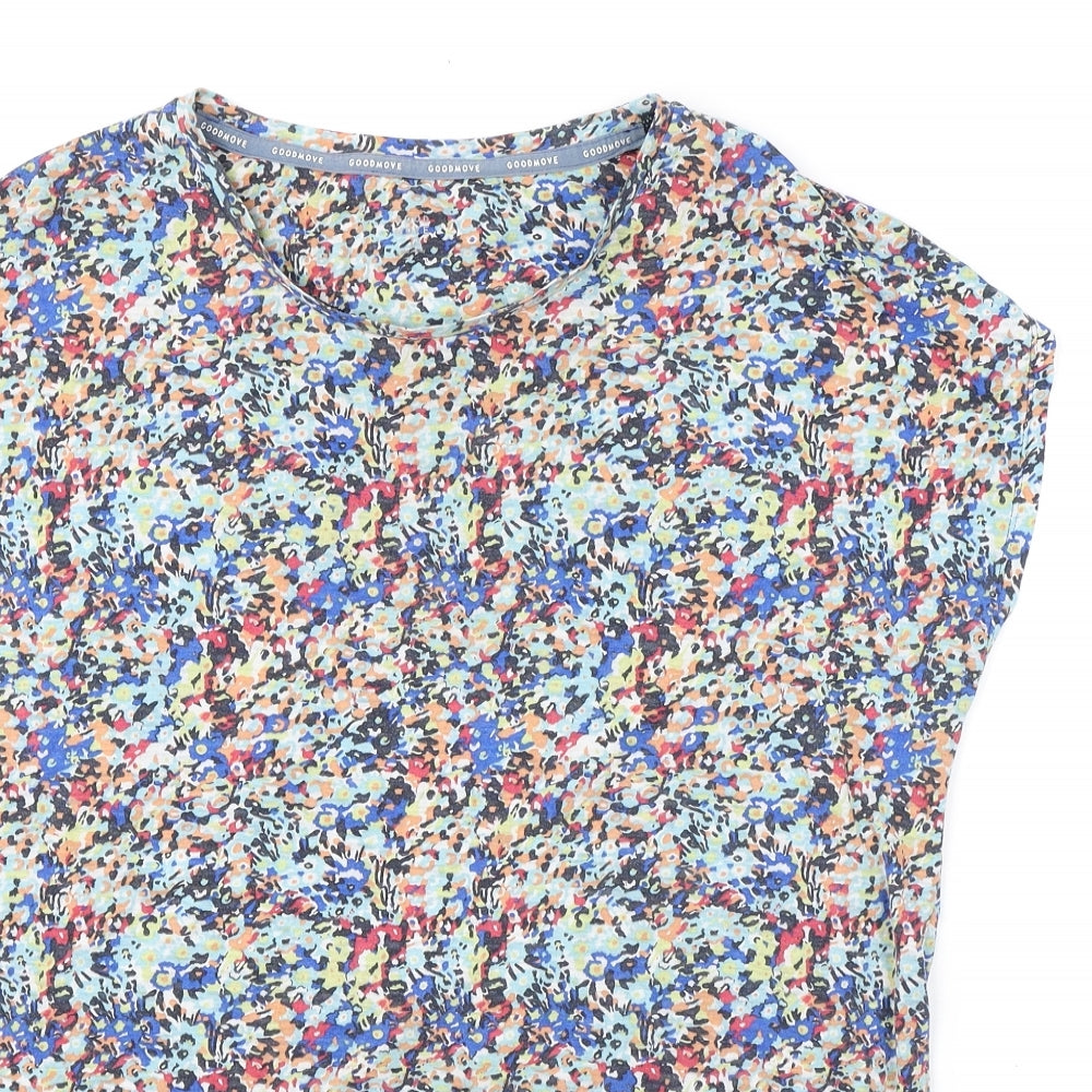 GOODMOVE Womens Multicoloured Geometric Polyester Basic T-Shirt Size 14 Crew Neck