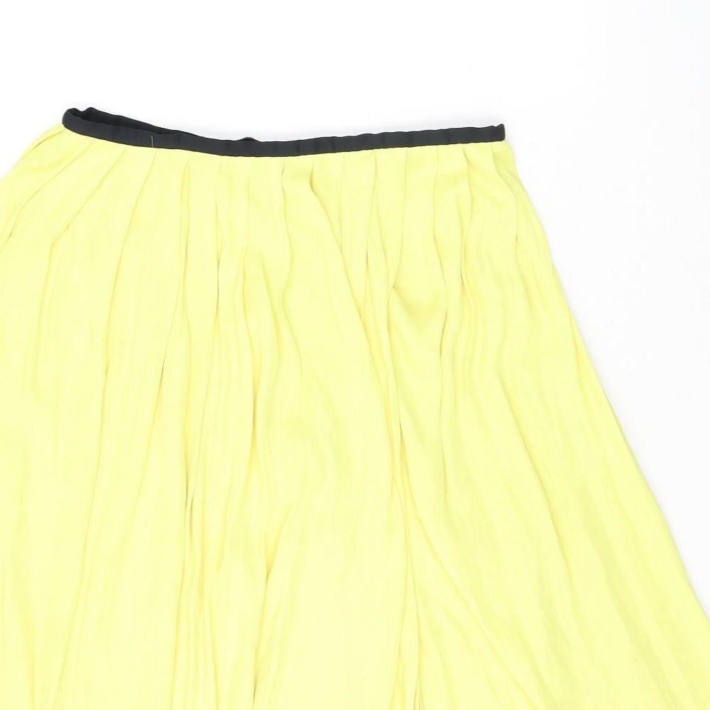 Zara Womens Yellow Polyester Pleated Skirt Size XS Zip