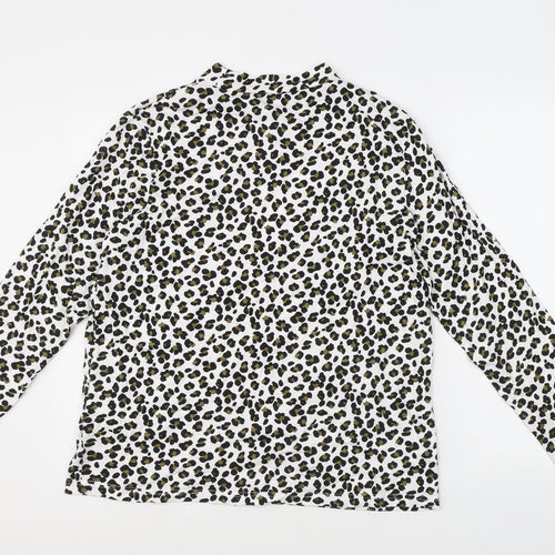 Damart Womens White Animal Print 100% Cotton Basic T-Shirt Size 18 Mock Neck - Size 18-20