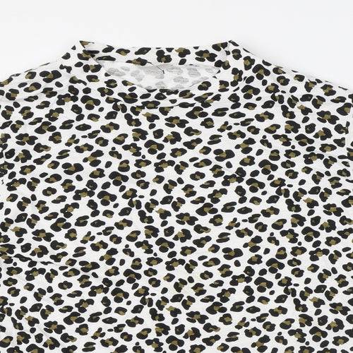 Damart Womens White Animal Print 100% Cotton Basic T-Shirt Size 18 Mock Neck - Size 18-20