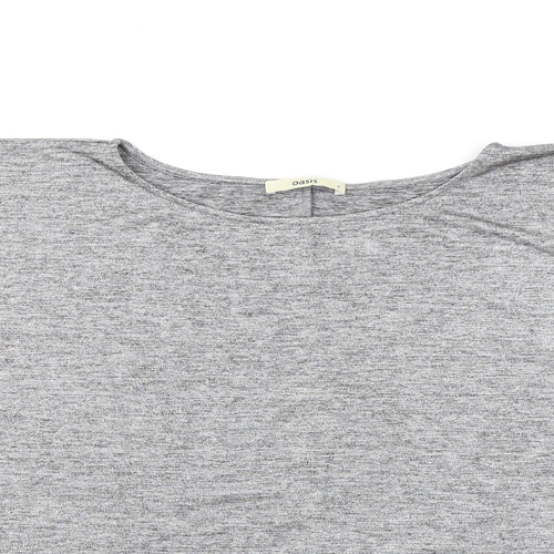 Oasis Womens Grey Polyester Basic T-Shirt Size 8 Boat Neck