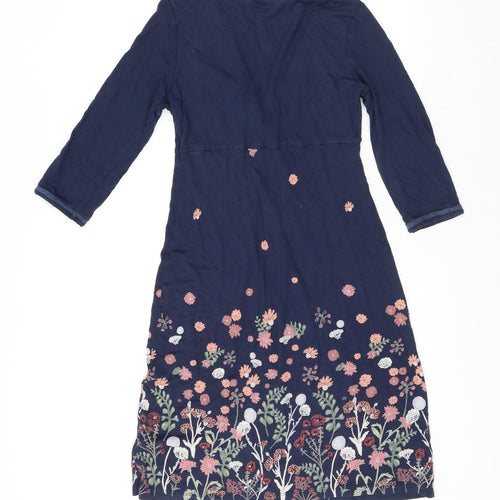 Fat Face Womens Blue Floral Viscose Shift Size 10 V-Neck Pullover