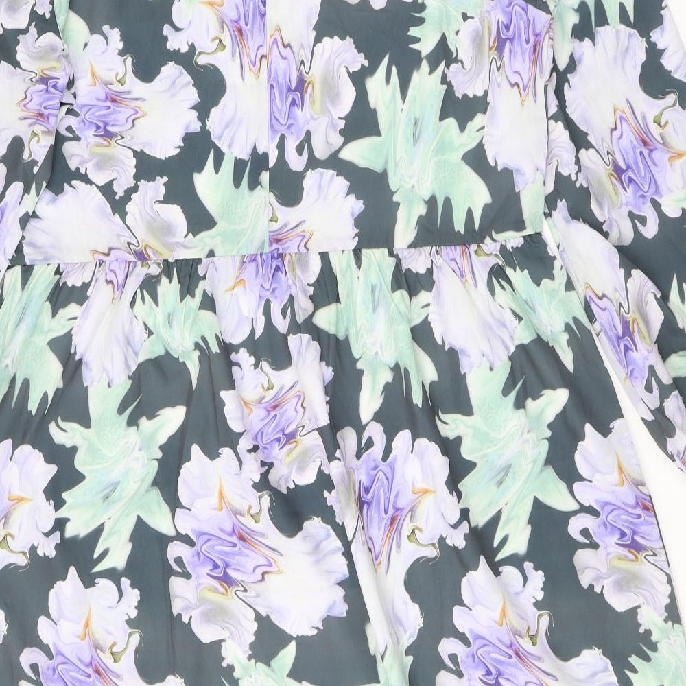 Monki Womens Grey Geometric Polyester A-Line Size L Round Neck Pullover