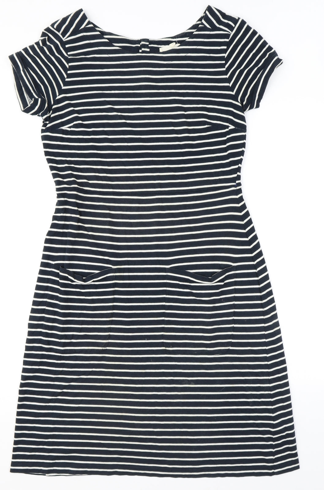 White Stuff Womens Black Striped 100% Cotton T-Shirt Dress Size 14 Round Neck Pullover