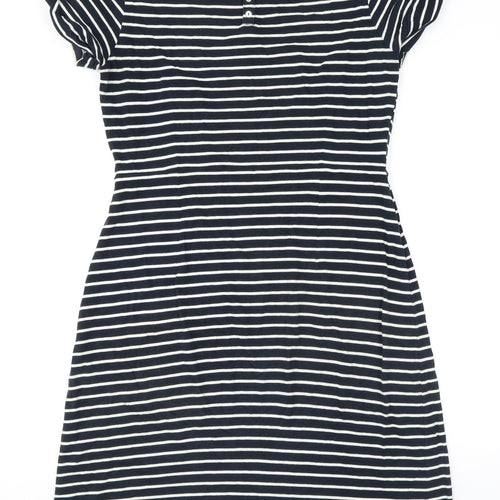 White Stuff Womens Black Striped 100% Cotton T-Shirt Dress Size 14 Round Neck Pullover