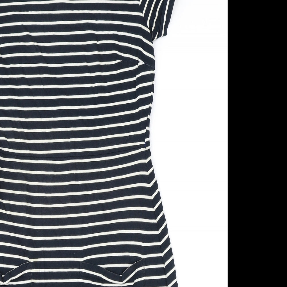 White Stuff Womens Black Striped 100% Cotton T-Shirt Dress Size 14 Round Neck Pullover