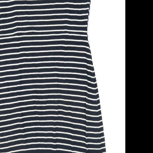 White Stuff Womens Black Striped 100% Cotton T-Shirt Dress Size 14 Round Neck Pullover
