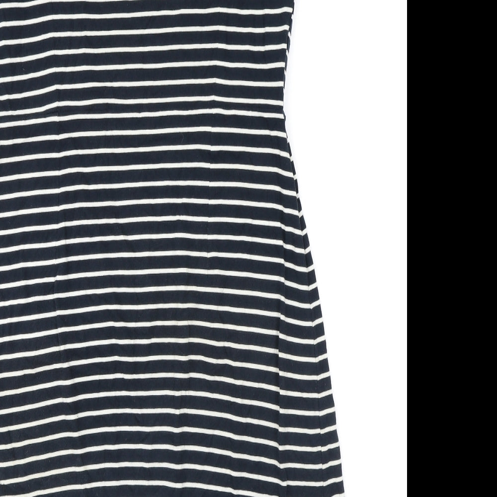White Stuff Womens Black Striped 100% Cotton T-Shirt Dress Size 14 Round Neck Pullover