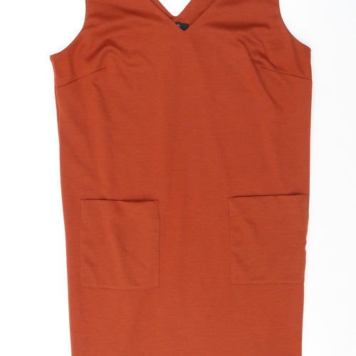 M&Co Womens Orange Polyester Tank Dress Size 12 V-Neck Pullover