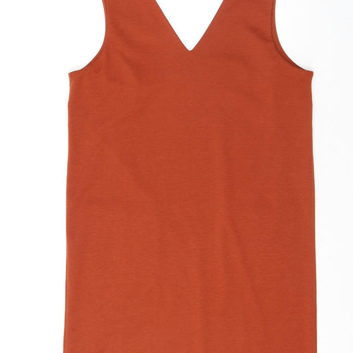 M&Co Womens Orange Polyester Tank Dress Size 12 V-Neck Pullover