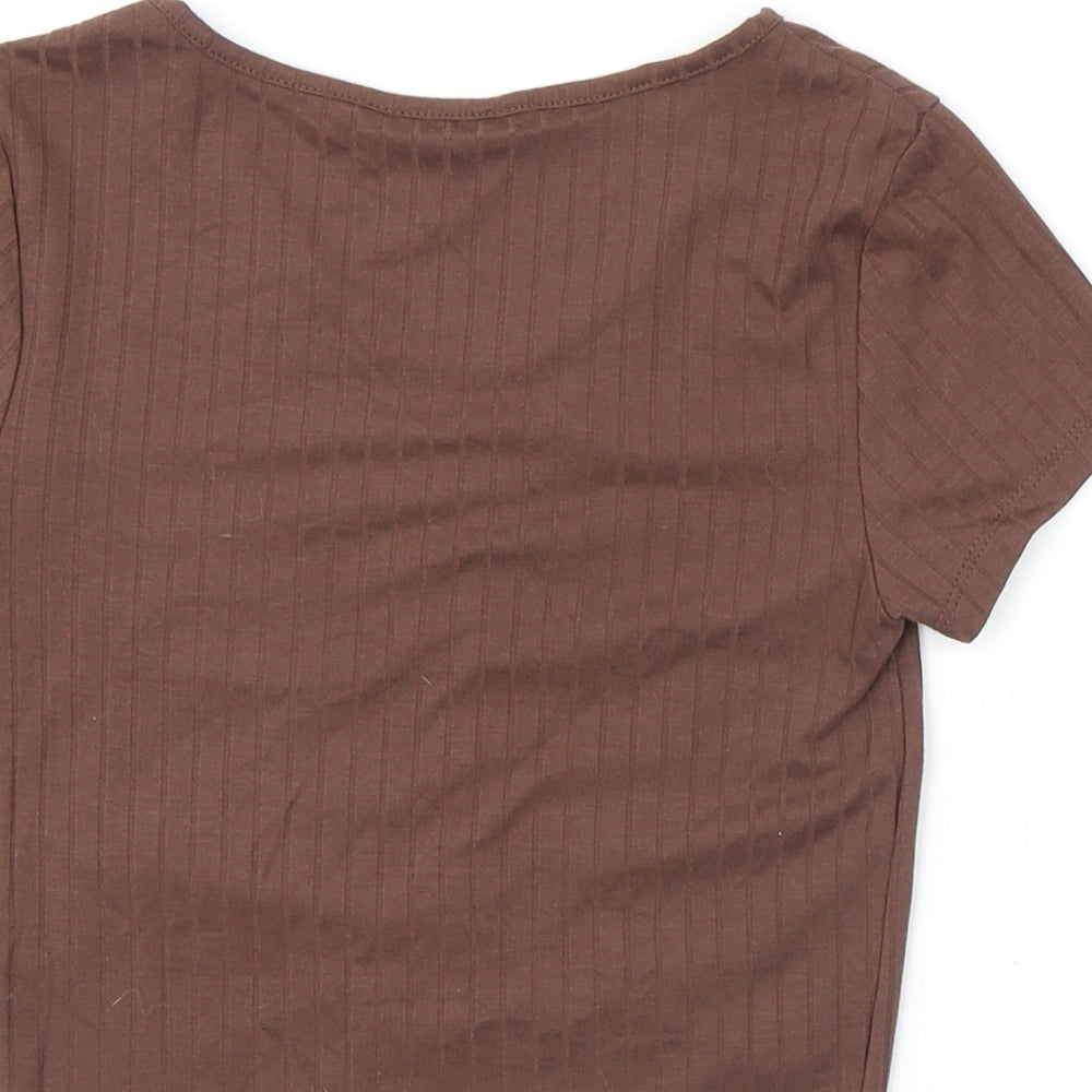 New Look Girls Brown Polyester Basic T-Shirt Size 10-11 Years Round Neck Pullover