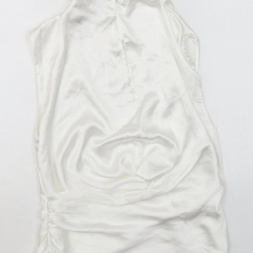 Zara Womens White Polyester Basic Blouse Size L Mock Neck