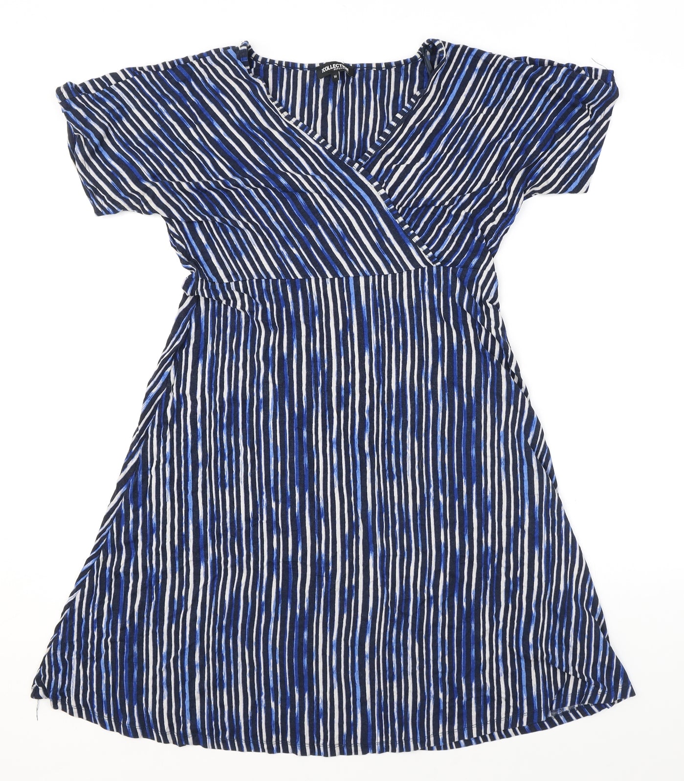 Debenhams Womens Blue Geometric Viscose A-Line Size 14 V-Neck Pullover