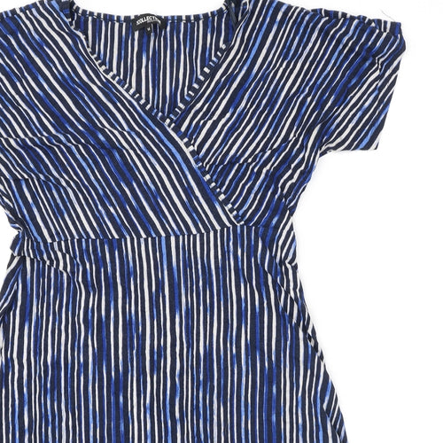 Debenhams Womens Blue Geometric Viscose A-Line Size 14 V-Neck Pullover