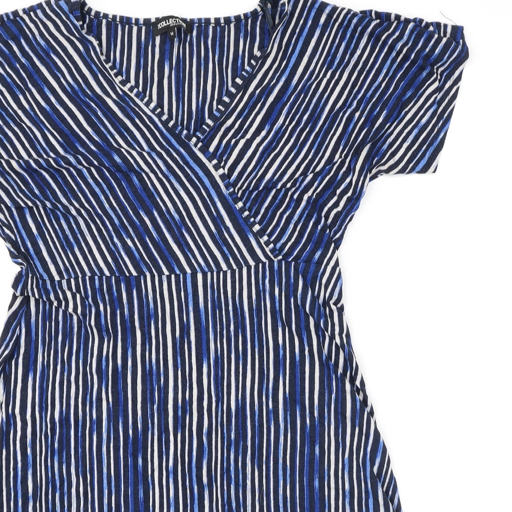 Debenhams Womens Blue Geometric Viscose A-Line Size 14 V-Neck Pullover