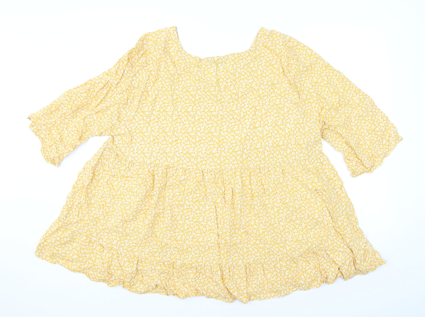 Bonmarché Womens Yellow Floral Viscose Basic Blouse Size 22 V-Neck