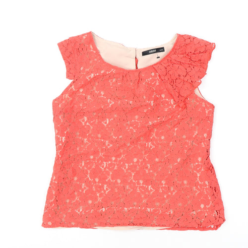 Oasis Womens Pink Cotton Basic Blouse Size 8 Boat Neck