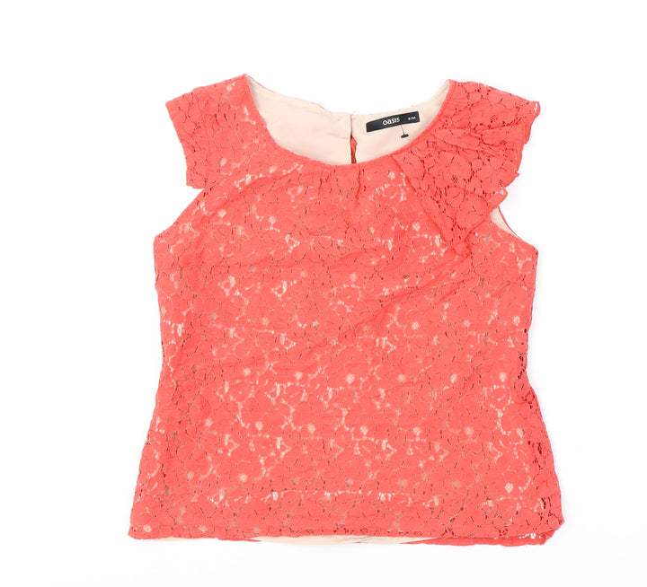 Oasis Womens Pink Cotton Basic Blouse Size 8 Boat Neck
