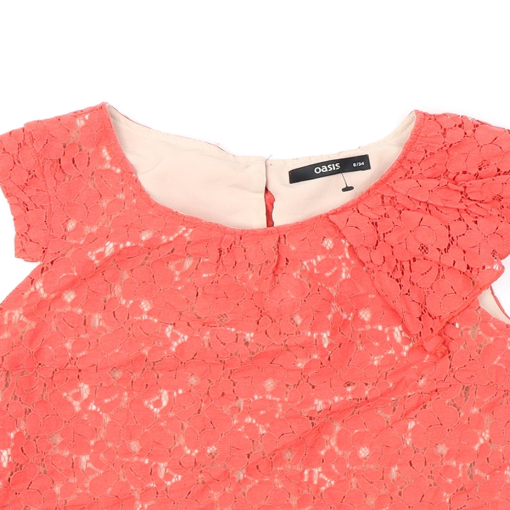 Oasis Womens Pink Cotton Basic Blouse Size 8 Boat Neck