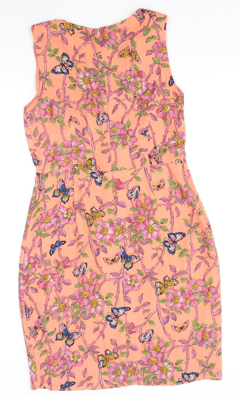 Oasis Womens Orange Geometric Polyester Shift Size 12 Cowl Neck Pullover - Butterflies and Flowers