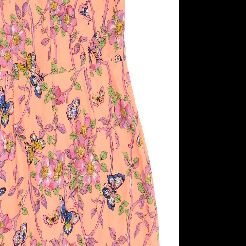 Oasis Womens Orange Geometric Polyester Shift Size 12 Cowl Neck Pullover - Butterflies and Flowers