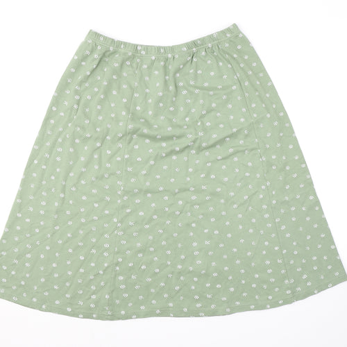 Damart Womens Green Floral Cotton Swing Skirt Size 22