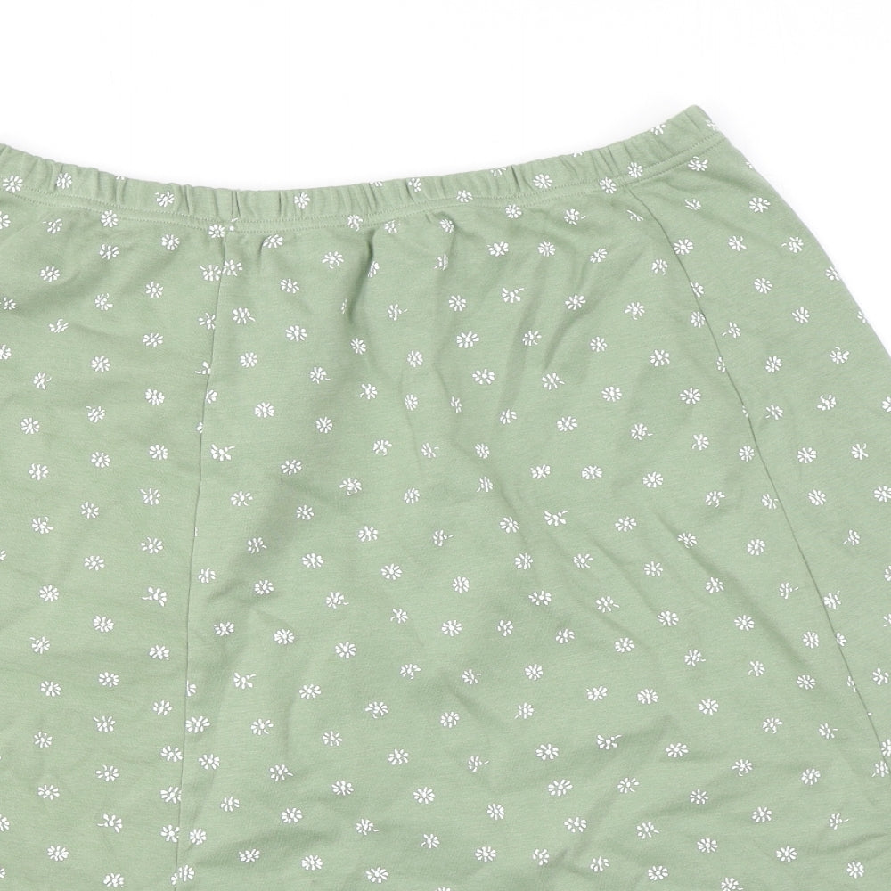 Damart Womens Green Floral Cotton Swing Skirt Size 22