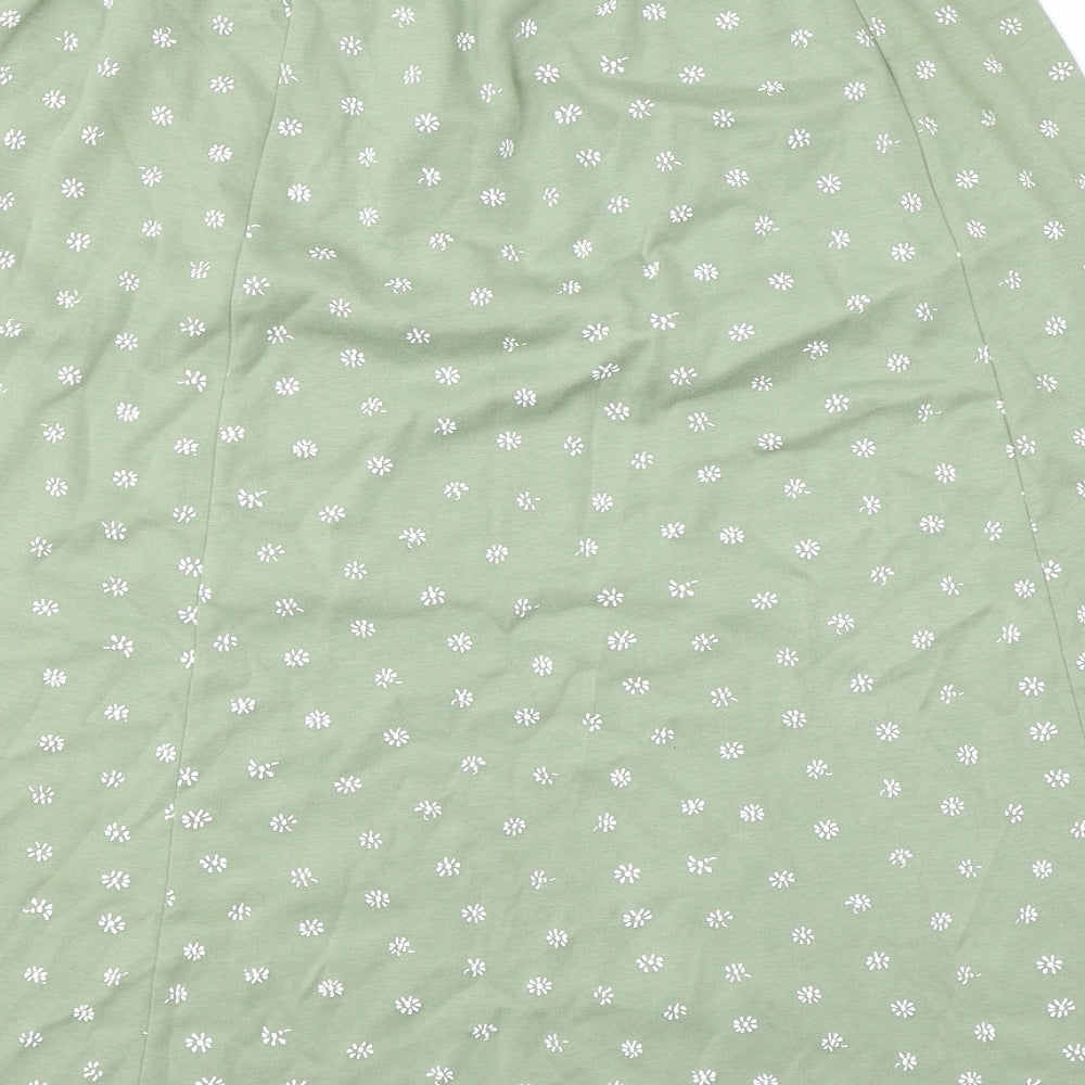 Damart Womens Green Floral Cotton Swing Skirt Size 22