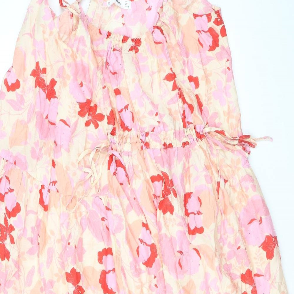 Mango Womens Pink Geometric Viscose A-Line Size M Round Neck Pullover