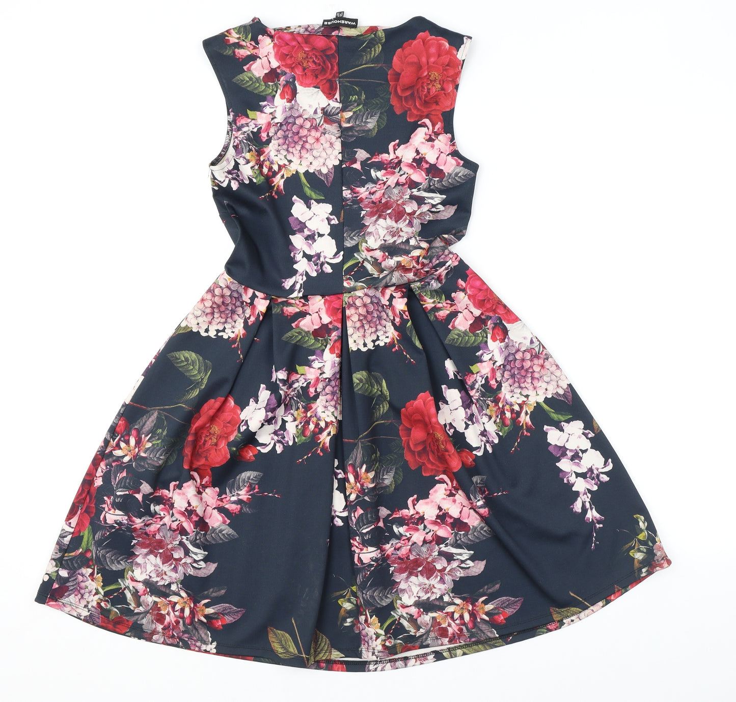 Warehouse Womens Black Floral Polyester A-Line Size 8 Round Neck Pullover