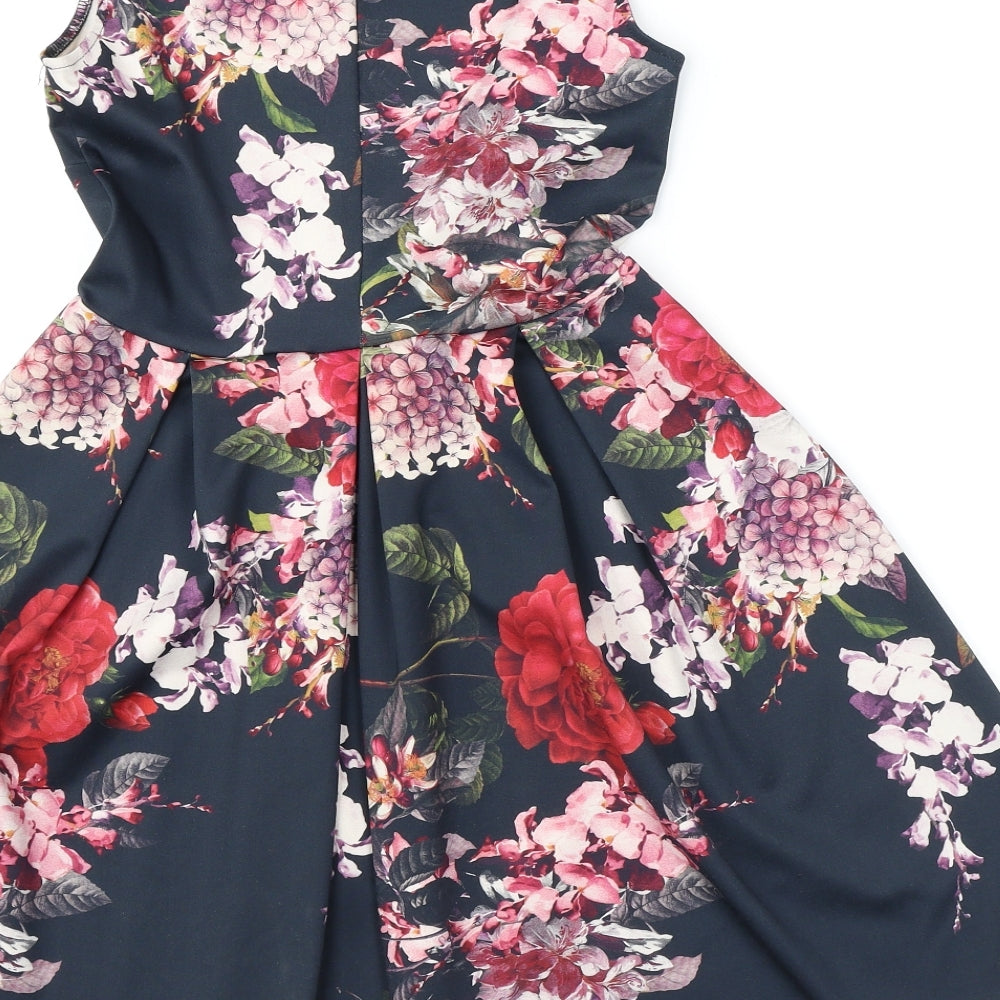 Warehouse Womens Black Floral Polyester A-Line Size 8 Round Neck Pullover